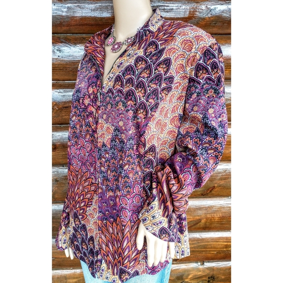 Notations Colorful Printed Zip Front Top - Picture 4 of 8